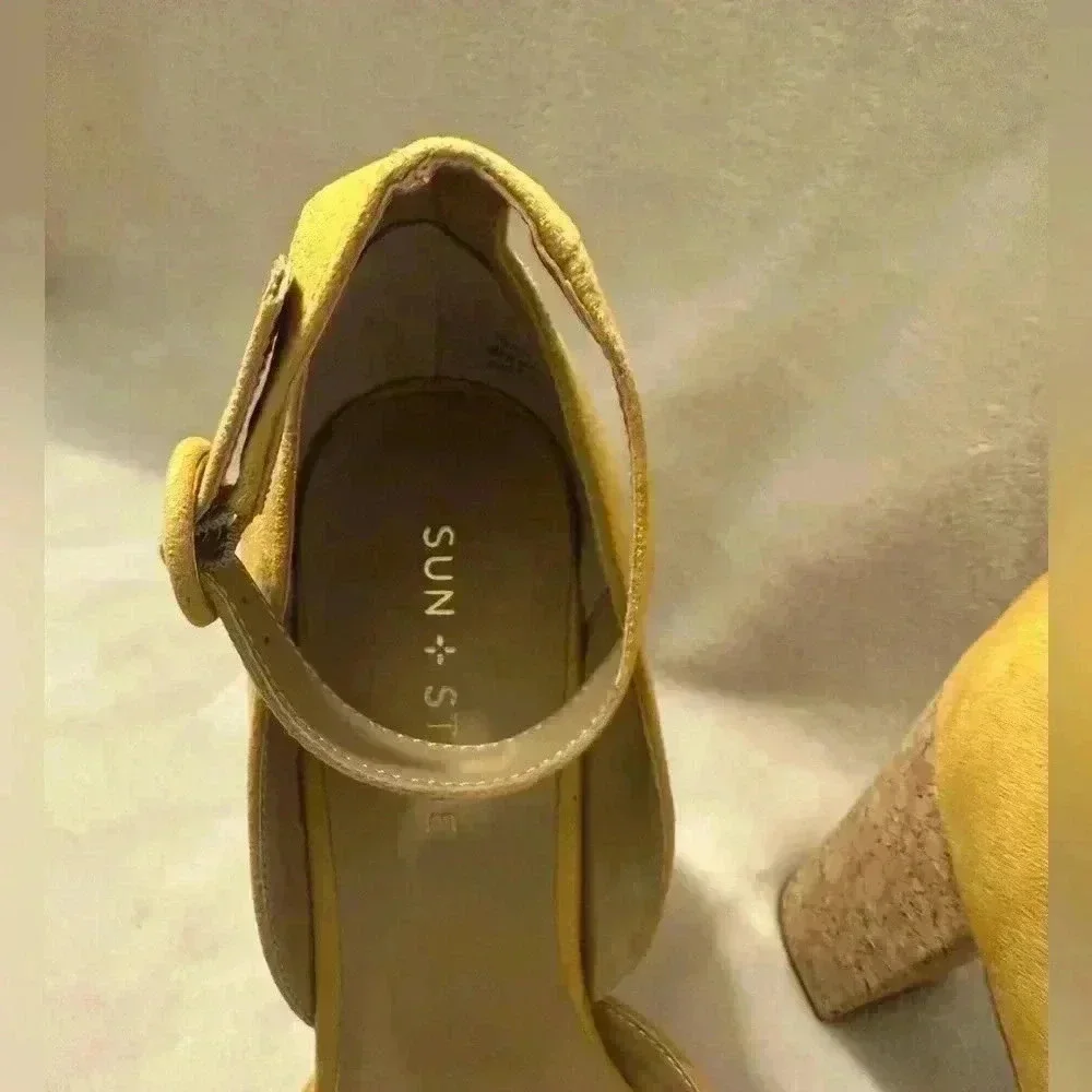 Sun + Stone Reeta Yellow Platform shoes adjustable ankle straps NIB Size 9M